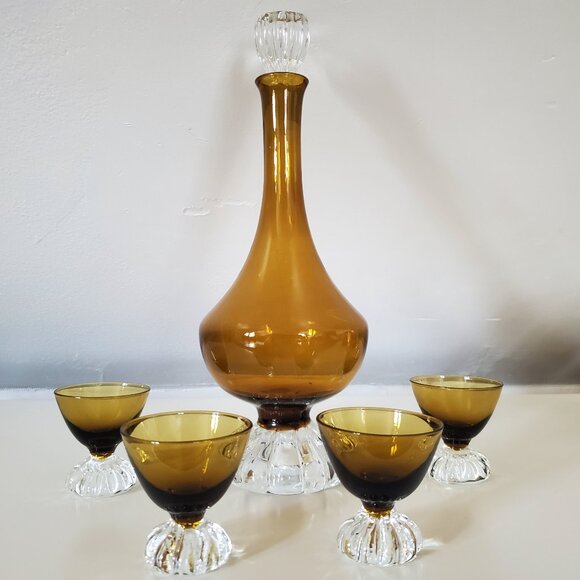 Engberg Urshult Other - MCM Amber Glass Liqueur Decanter Set